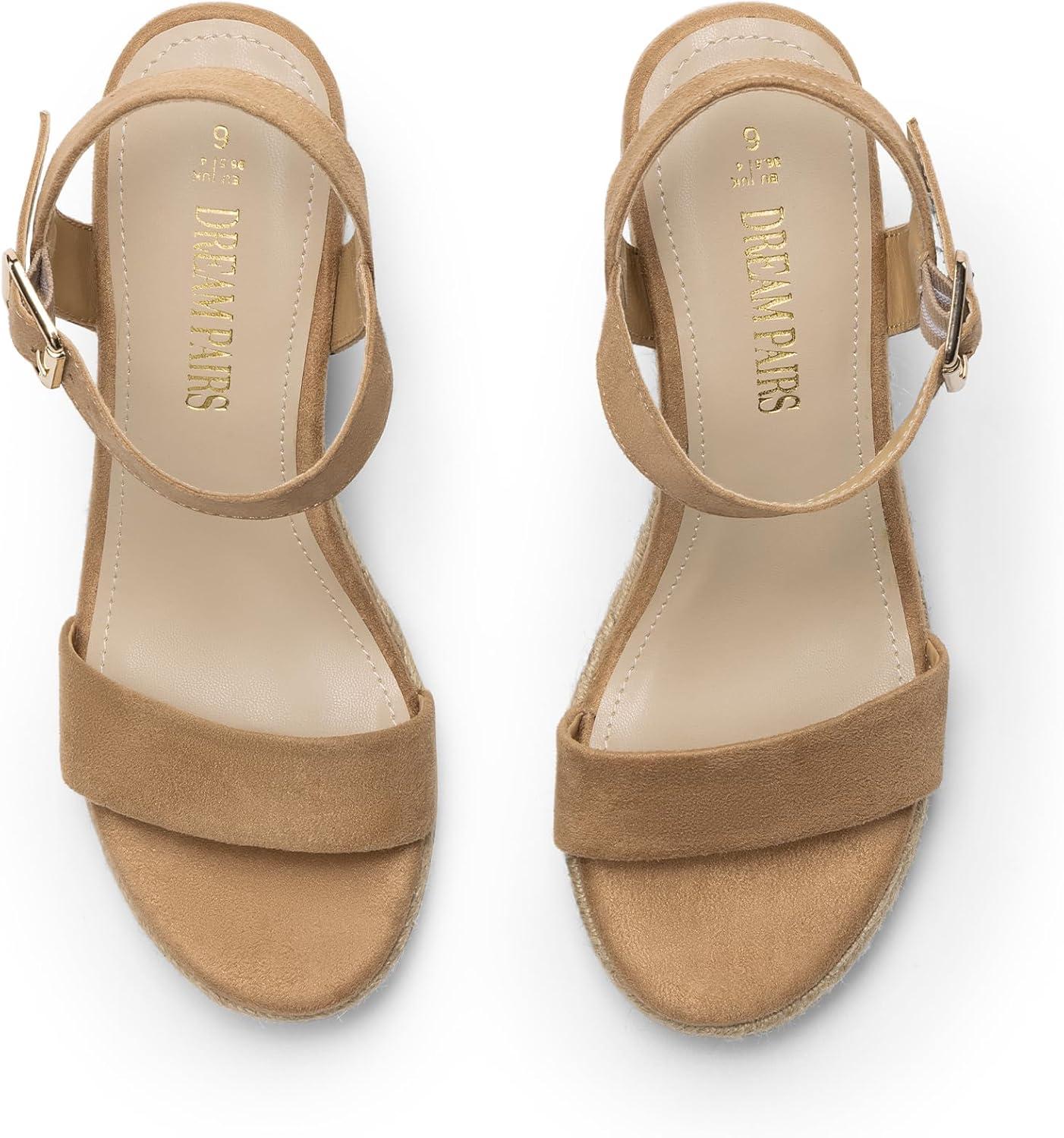 imageDREAM PAIRS Womens Platform Wedges Sandals Comfortable Open Toe Espadrilles Sandals Dressy Buckle Ankle Strap Summer ShoesCamel