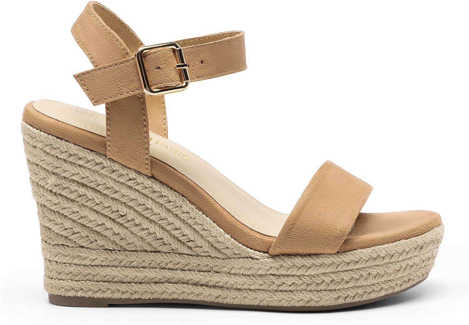 imageDREAM PAIRS Womens Platform Wedges Sandals Comfortable Open Toe Espadrilles Sandals Dressy Buckle Ankle Strap Summer ShoesCamel