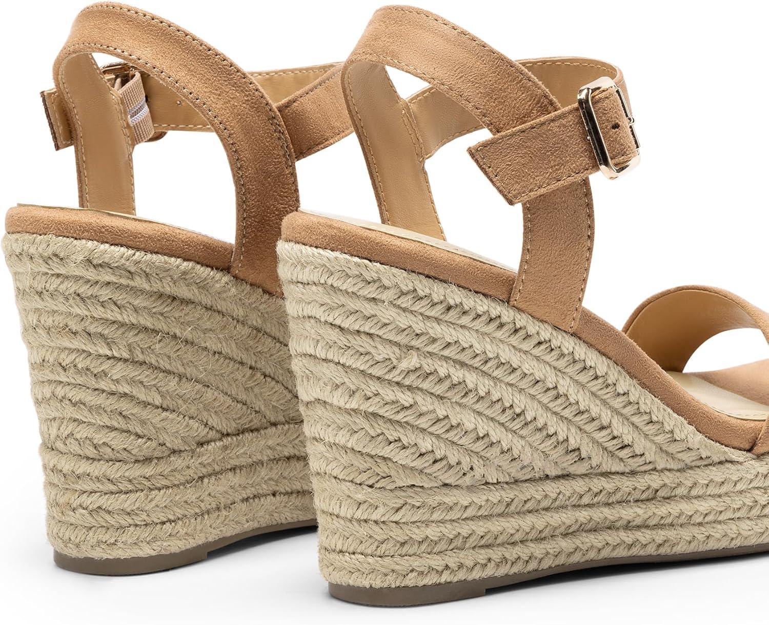 imageDREAM PAIRS Womens Platform Wedges Sandals Comfortable Open Toe Espadrilles Sandals Dressy Buckle Ankle Strap Summer ShoesCamel