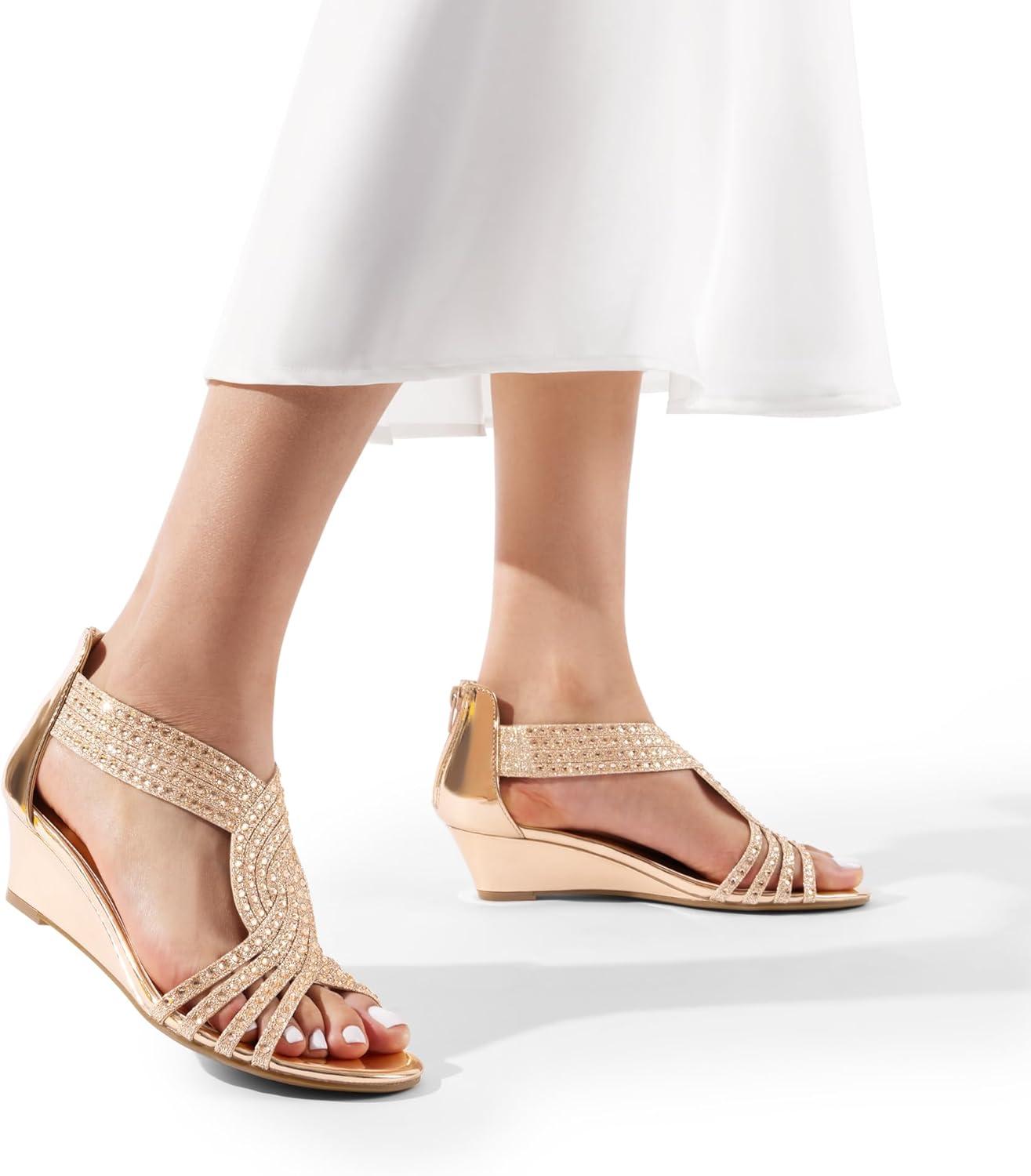 imageDREAM PAIRS Womens Platform Wedges Sandals Comfortable Open Toe Espadrilles Sandals Dressy Buckle Ankle Strap Summer ShoesChampagnepat