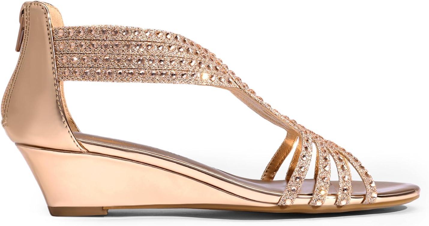 imageDREAM PAIRS Womens Platform Wedges Sandals Comfortable Open Toe Espadrilles Sandals Dressy Buckle Ankle Strap Summer ShoesChampagnepat