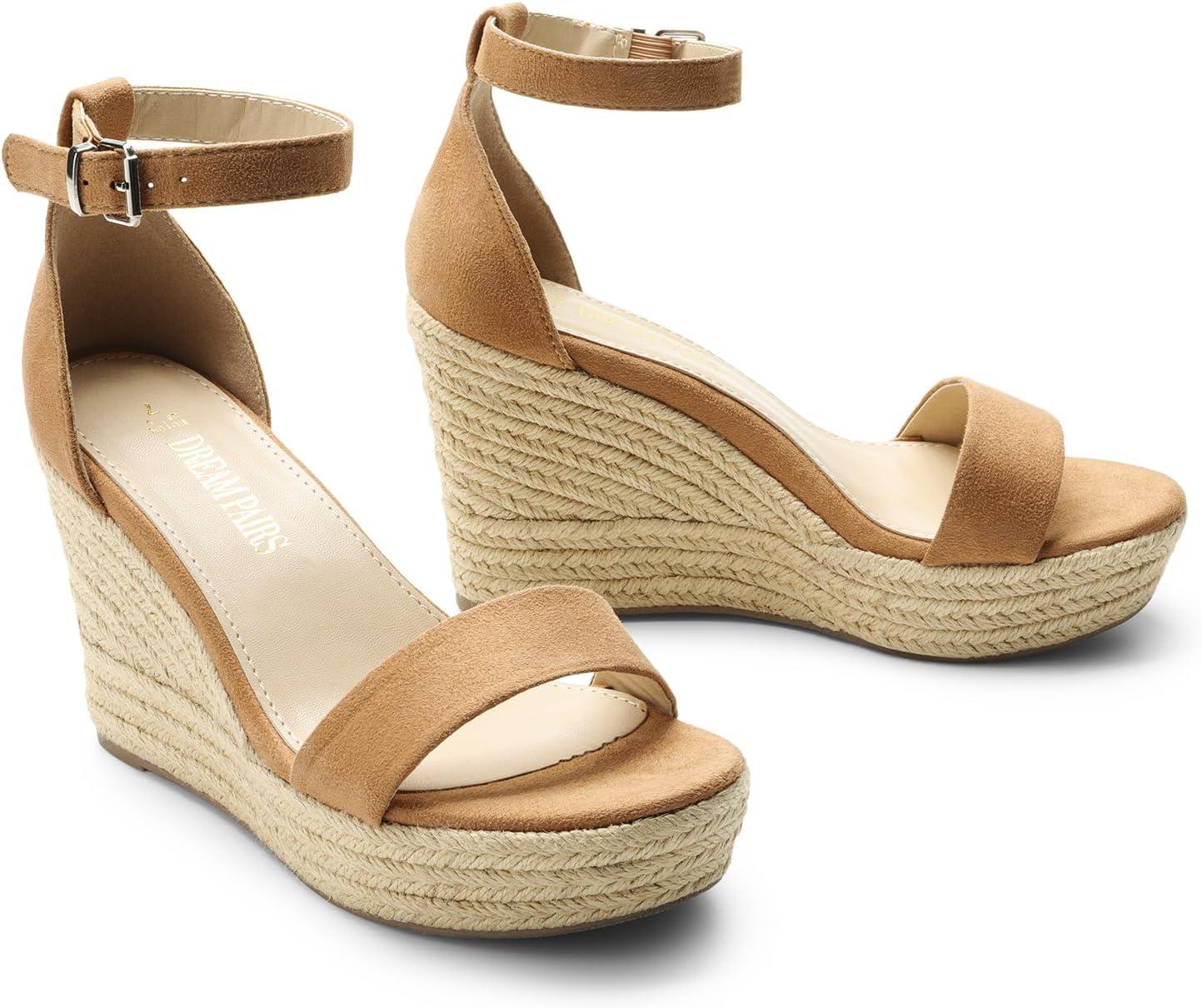 imageDREAM PAIRS Womens Platform Wedges Sandals Comfortable Open Toe Espadrilles Sandals Dressy Buckle Ankle Strap Summer ShoesKhaki