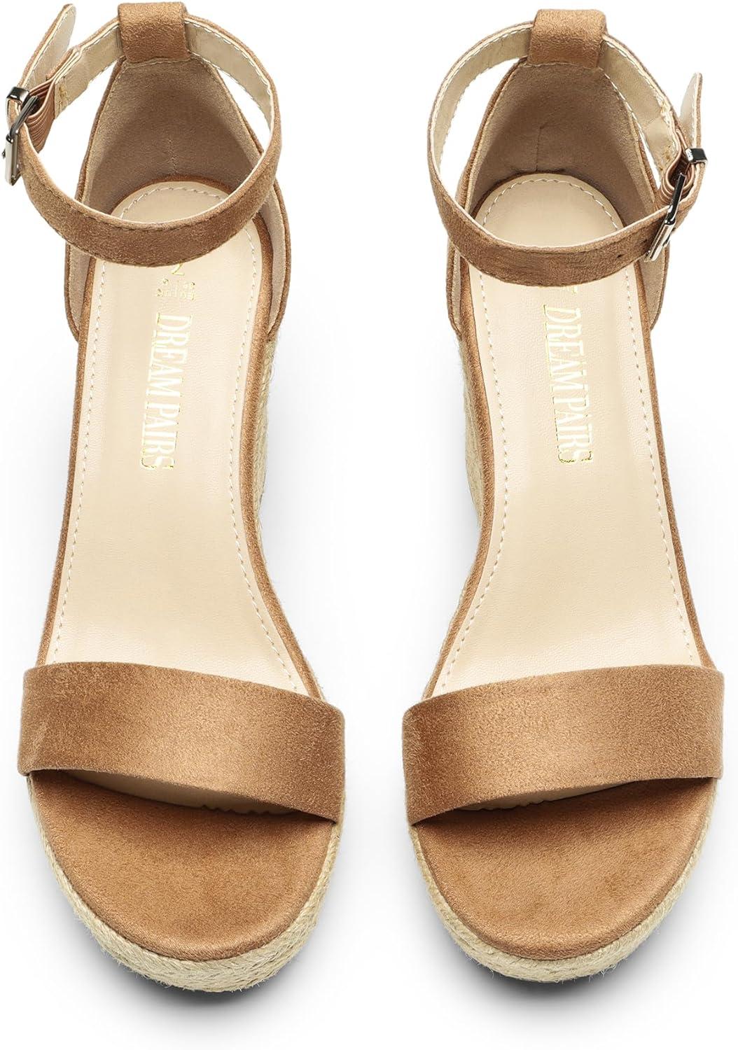 imageDREAM PAIRS Womens Platform Wedges Sandals Comfortable Open Toe Espadrilles Sandals Dressy Buckle Ankle Strap Summer ShoesKhaki
