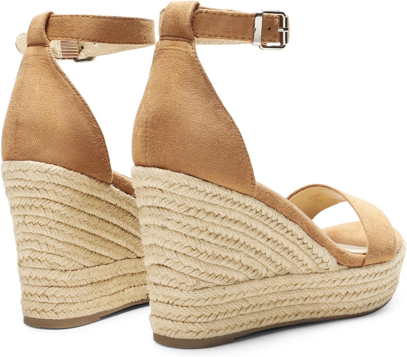 imageDREAM PAIRS Womens Platform Wedges Sandals Comfortable Open Toe Espadrilles Sandals Dressy Buckle Ankle Strap Summer ShoesKhaki