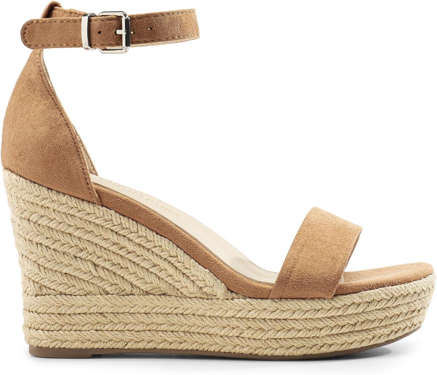 imageDREAM PAIRS Womens Platform Wedges Sandals Comfortable Open Toe Espadrilles Sandals Dressy Buckle Ankle Strap Summer ShoesKhaki