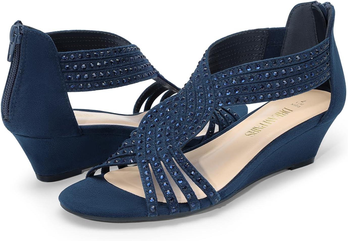 imageDREAM PAIRS Womens Platform Wedges Sandals Comfortable Open Toe Espadrilles Sandals Dressy Buckle Ankle Strap Summer ShoesNavysuede