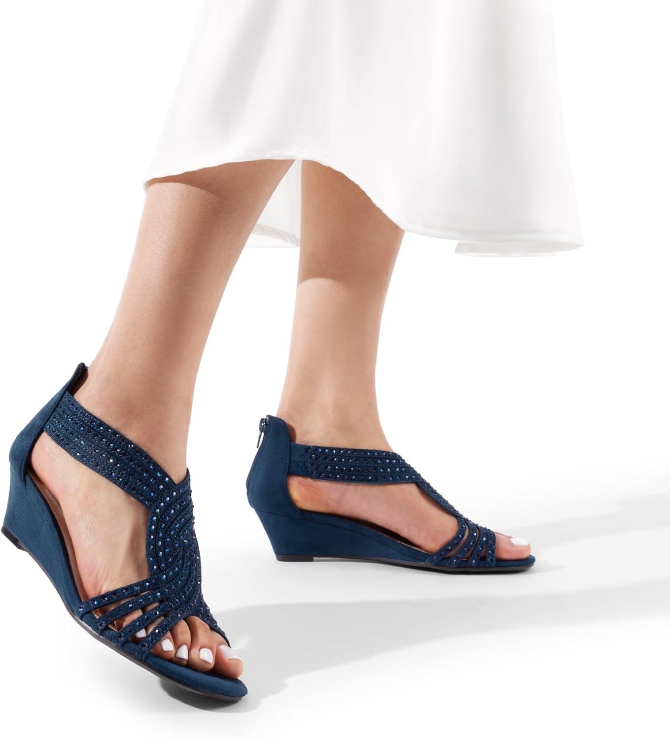 imageDREAM PAIRS Womens Platform Wedges Sandals Comfortable Open Toe Espadrilles Sandals Dressy Buckle Ankle Strap Summer ShoesNavysuede