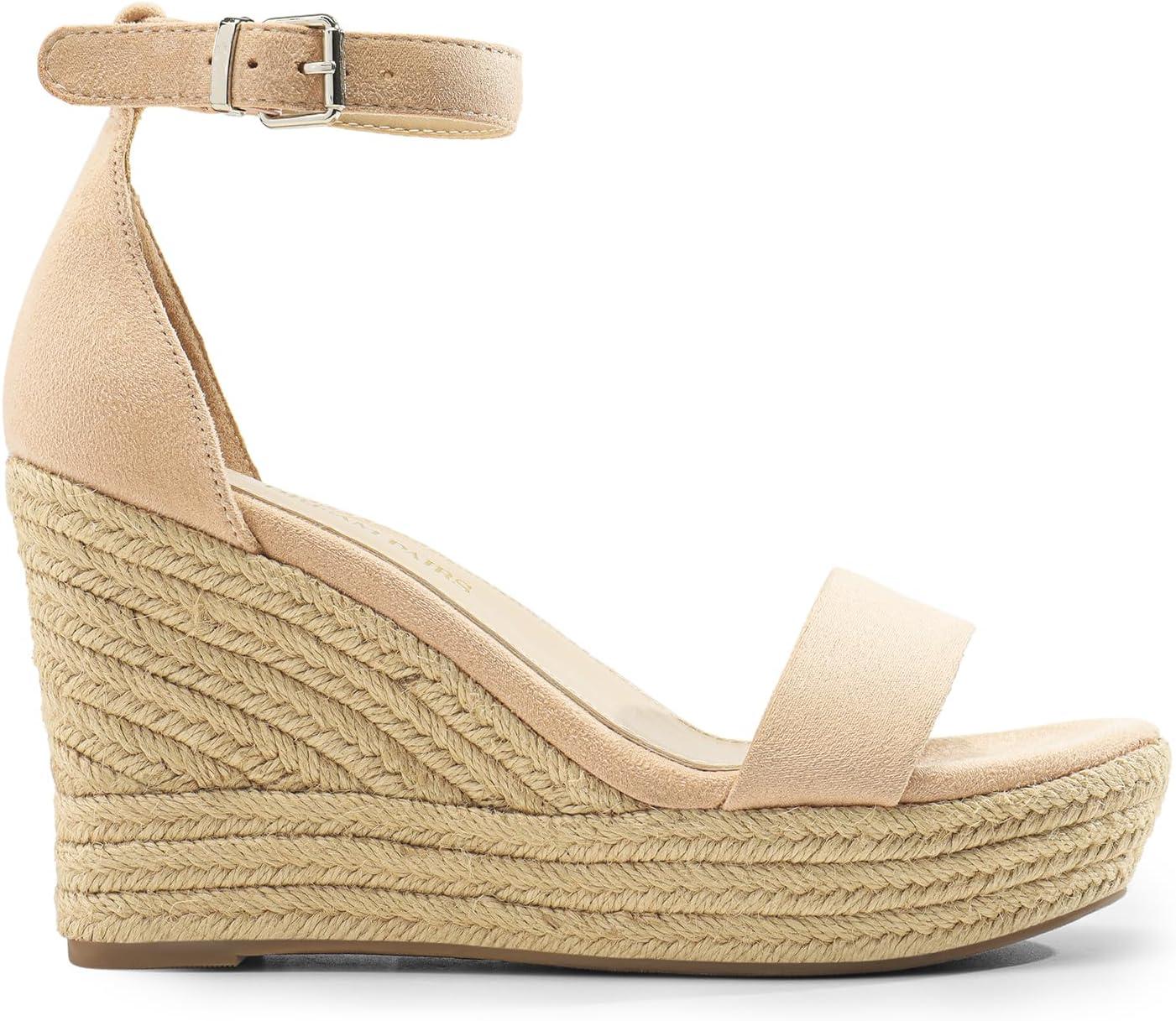 imageDREAM PAIRS Womens Platform Wedges Sandals Comfortable Open Toe Espadrilles Sandals Dressy Buckle Ankle Strap Summer ShoesNude