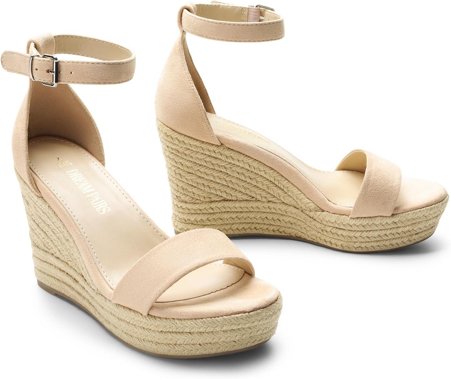 imageDREAM PAIRS Womens Platform Wedges Sandals Comfortable Open Toe Espadrilles Sandals Dressy Buckle Ankle Strap Summer ShoesNude