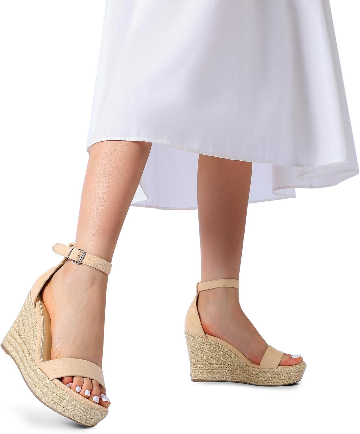 imageDREAM PAIRS Womens Platform Wedges Sandals Comfortable Open Toe Espadrilles Sandals Dressy Buckle Ankle Strap Summer ShoesNude