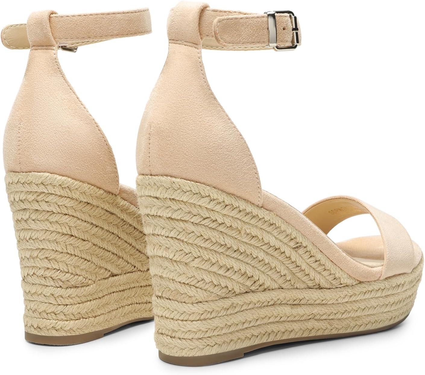 imageDREAM PAIRS Womens Platform Wedges Sandals Comfortable Open Toe Espadrilles Sandals Dressy Buckle Ankle Strap Summer ShoesNude