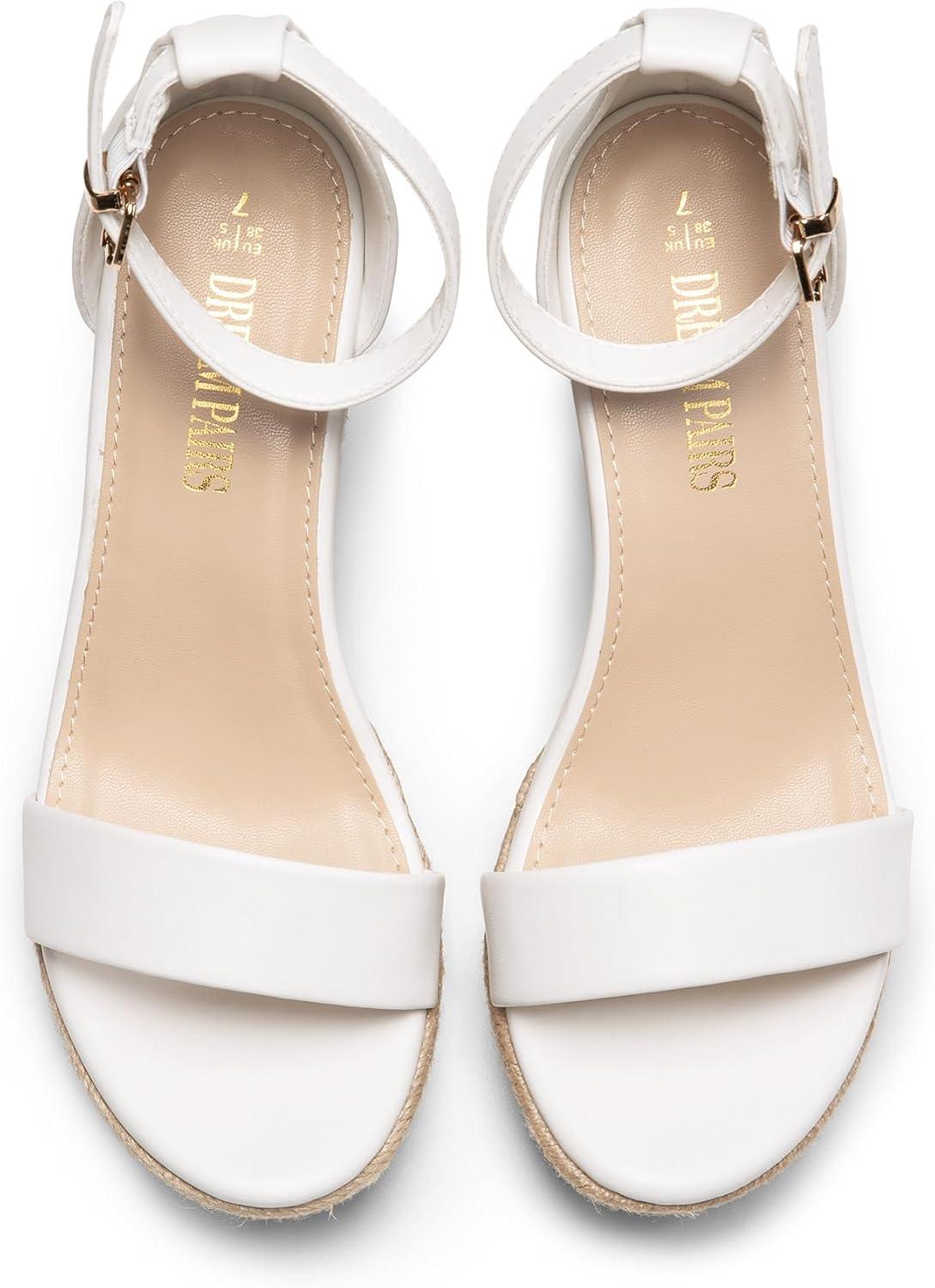 imageDREAM PAIRS Womens Platform Wedges Sandals Comfortable Open Toe Espadrilles Sandals Dressy Buckle Ankle Strap Summer ShoesWhitepu