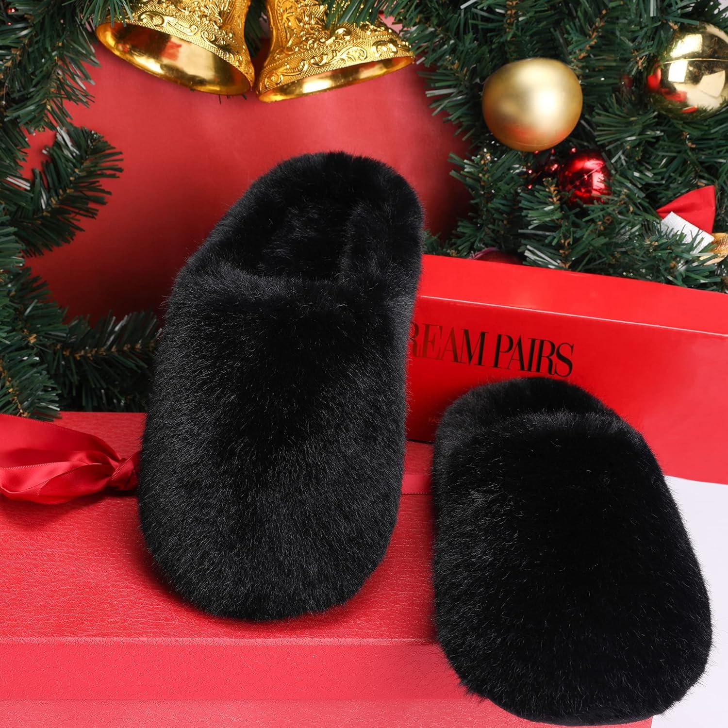 imageDREAM PAIRS Womens Plush Fuzzy Slip on Indoor Outdoor Winter House SlippersBlack