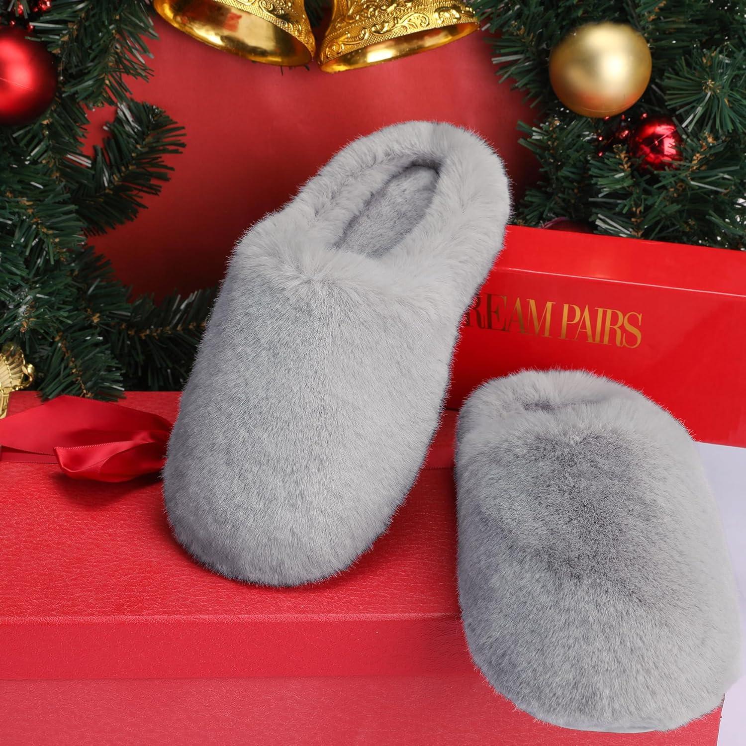 imageDREAM PAIRS Womens Plush Fuzzy Slip on Indoor Outdoor Winter House SlippersDark Grey
