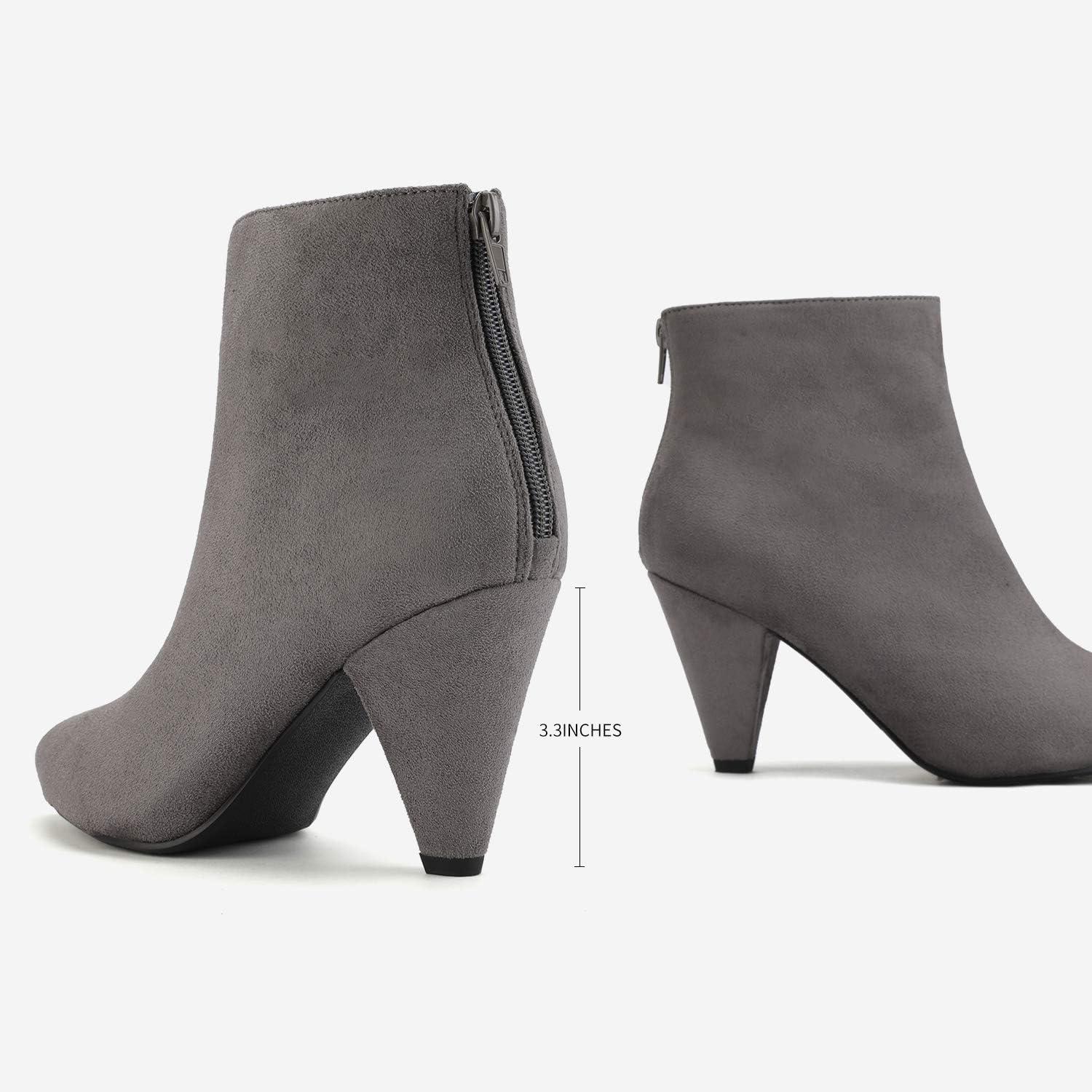imageDREAM PAIRS Womens Pointed Toe Ankle Boots High Heel Booties Fashion Zipper Dress BootsLightGreySuede