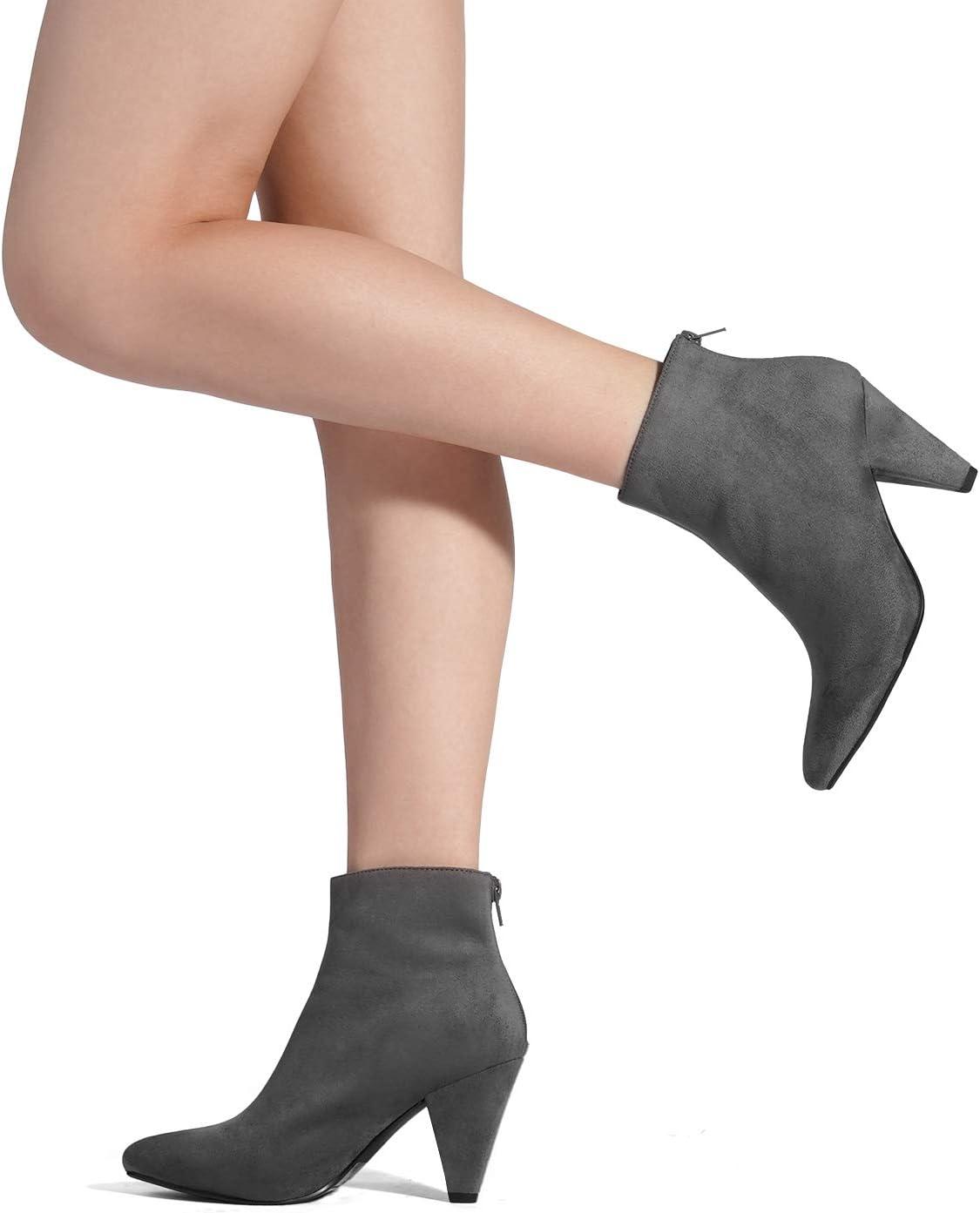 imageDREAM PAIRS Womens Pointed Toe Ankle Boots High Heel Booties Fashion Zipper Dress BootsLightGreySuede