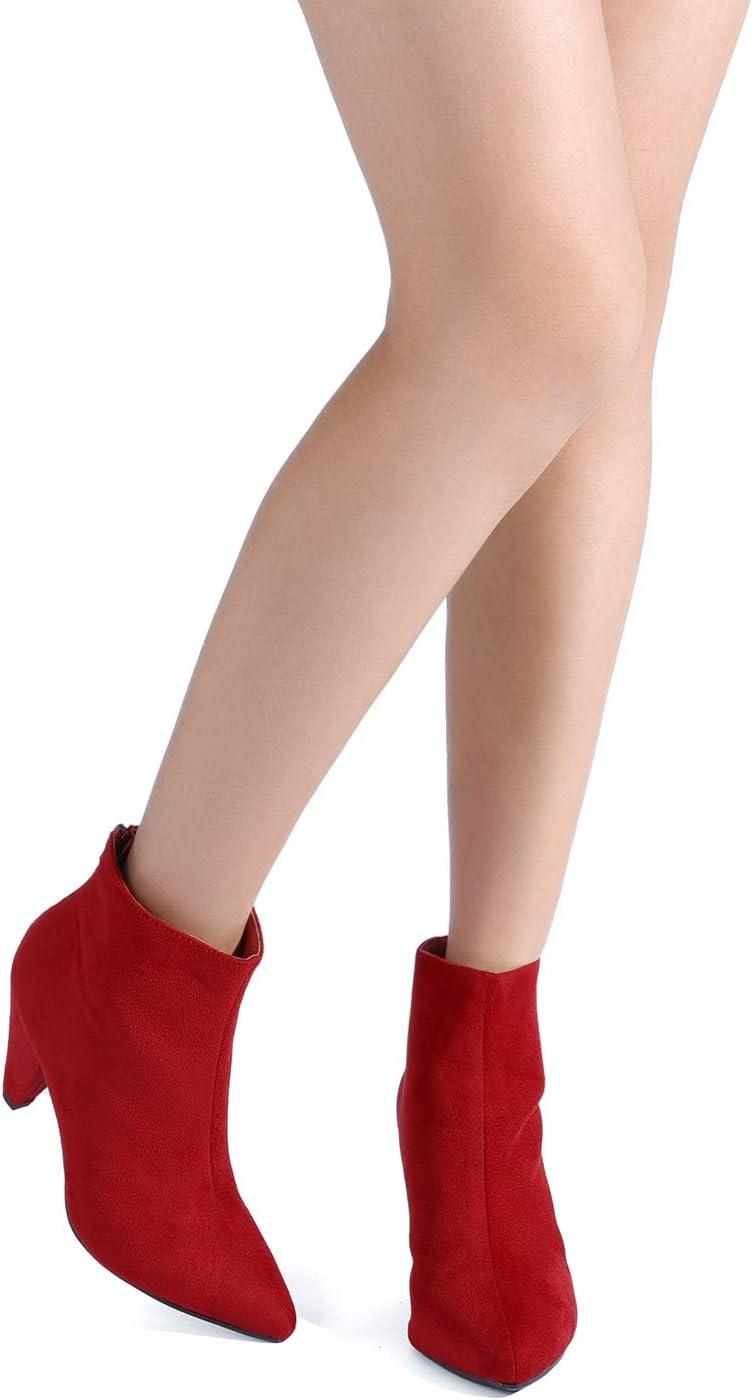 imageDREAM PAIRS Womens Pointed Toe Ankle Boots High Heel Booties Fashion Zipper Dress BootsRedSuede