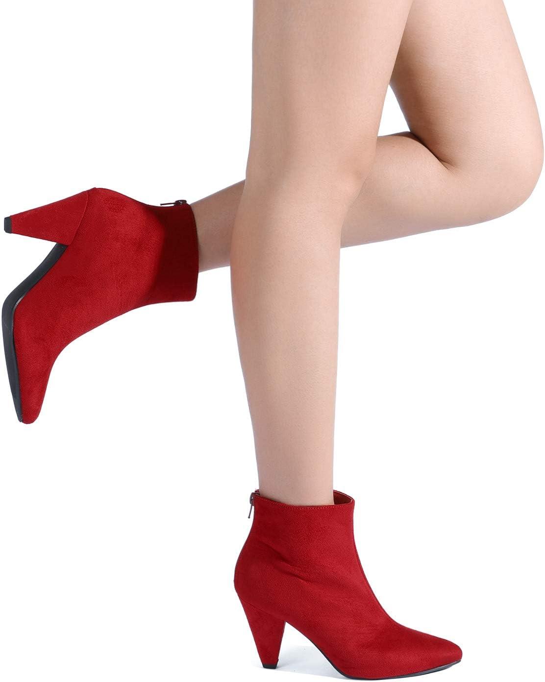 imageDREAM PAIRS Womens Pointed Toe Ankle Boots High Heel Booties Fashion Zipper Dress BootsRedSuede