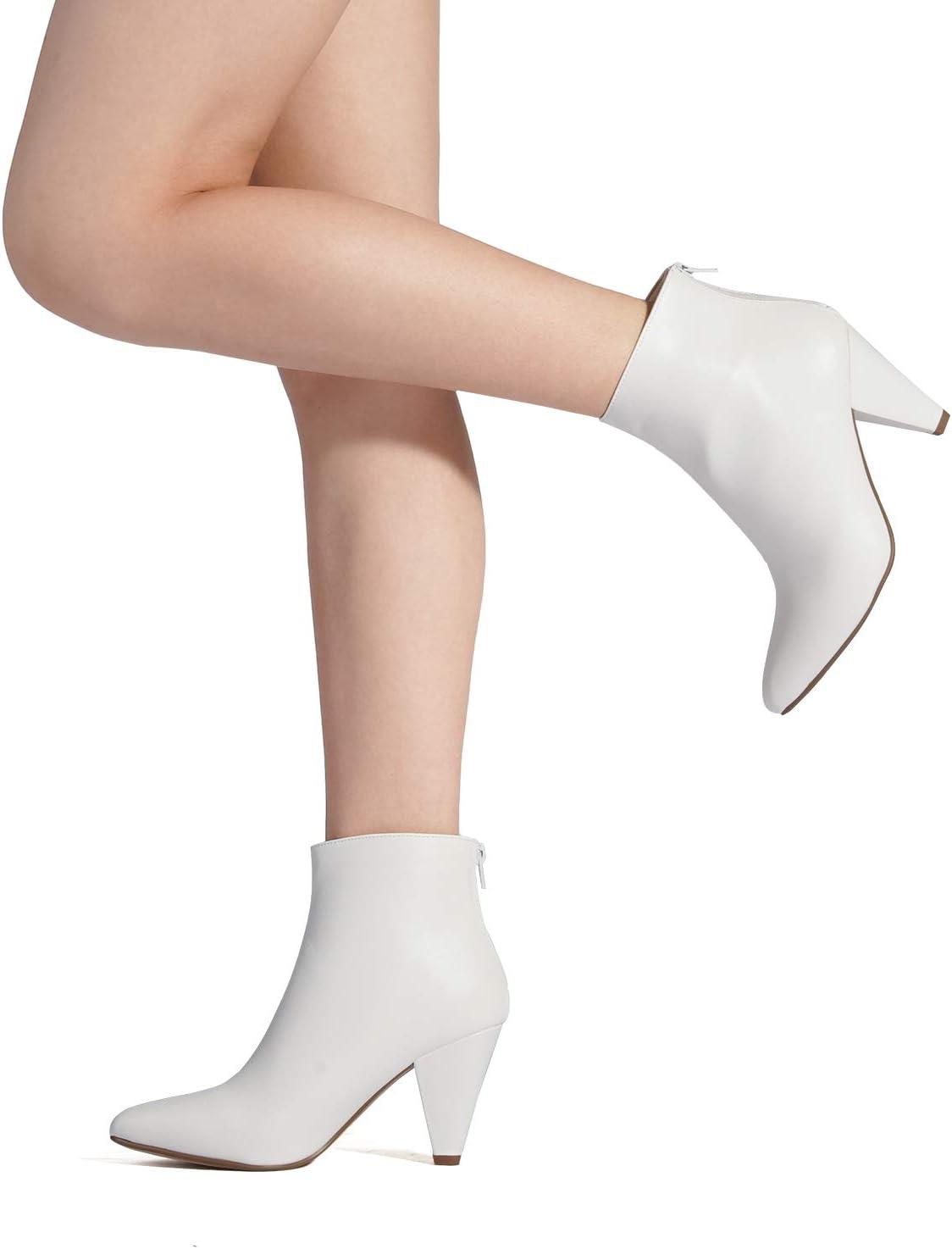 imageDREAM PAIRS Womens Pointed Toe Ankle Boots High Heel Booties Fashion Zipper Dress BootsWhitePu