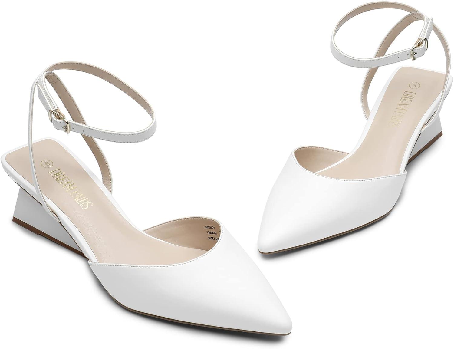 imageDREAM PAIRS Womens Pointed Toe Chunky Heels Pump Shoes White 7 SDPU2337W