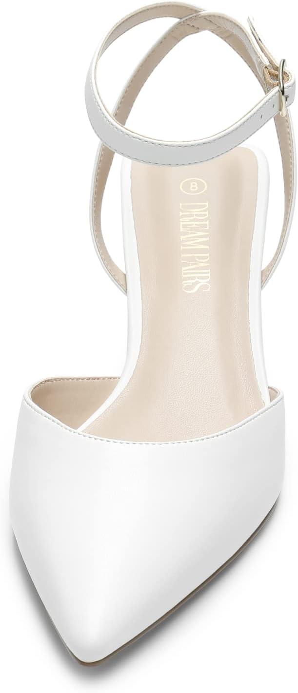 imageDREAM PAIRS Womens Pointed Toe Chunky Heels Pump Shoes White 7 SDPU2337W