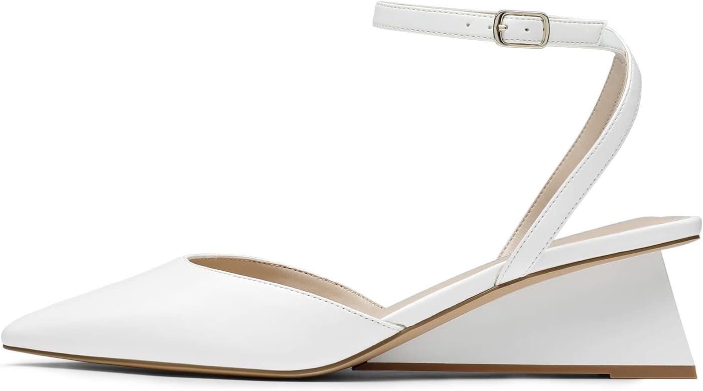 imageDREAM PAIRS Womens Pointed Toe Chunky Heels Pump Shoes White 7 SDPU2337W