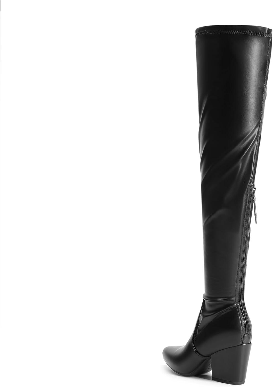 imageDREAM PAIRS Womens Pointed Toe Thigh High Over the Knee Boots Tall Chunky Blocked Heel Fall Long Fashion Sexy BootsBlackpu