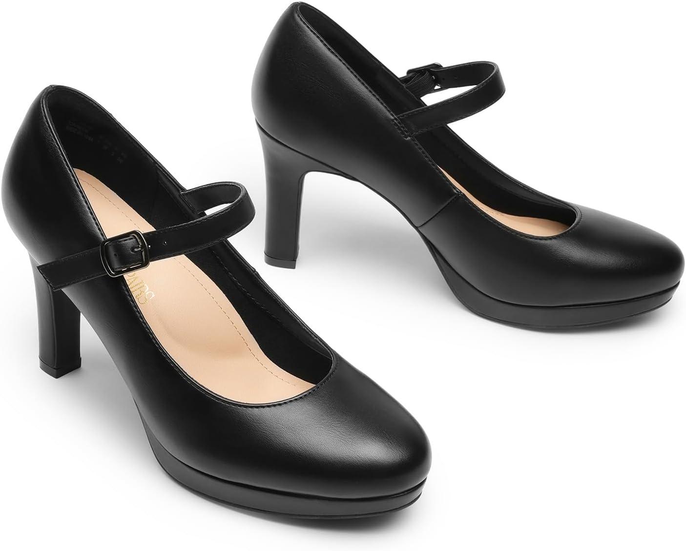 imageDREAM PAIRS Womens Pumps Close Toe Classic High Heels Round Toe Comfortable Low Platform Mary Jane Dress ShoesBlack