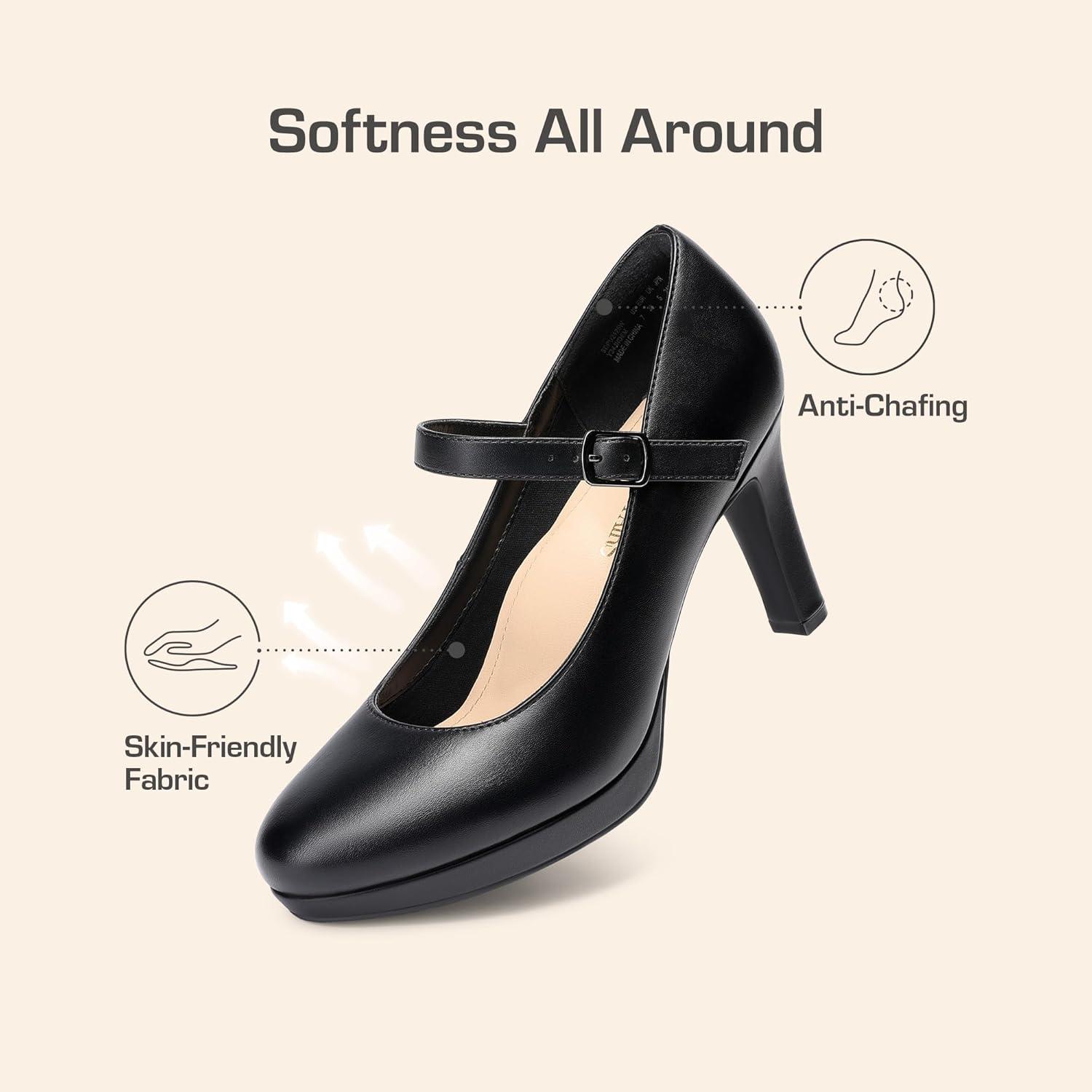 imageDREAM PAIRS Womens Pumps Close Toe Classic High Heels Round Toe Comfortable Low Platform Mary Jane Dress ShoesBlack