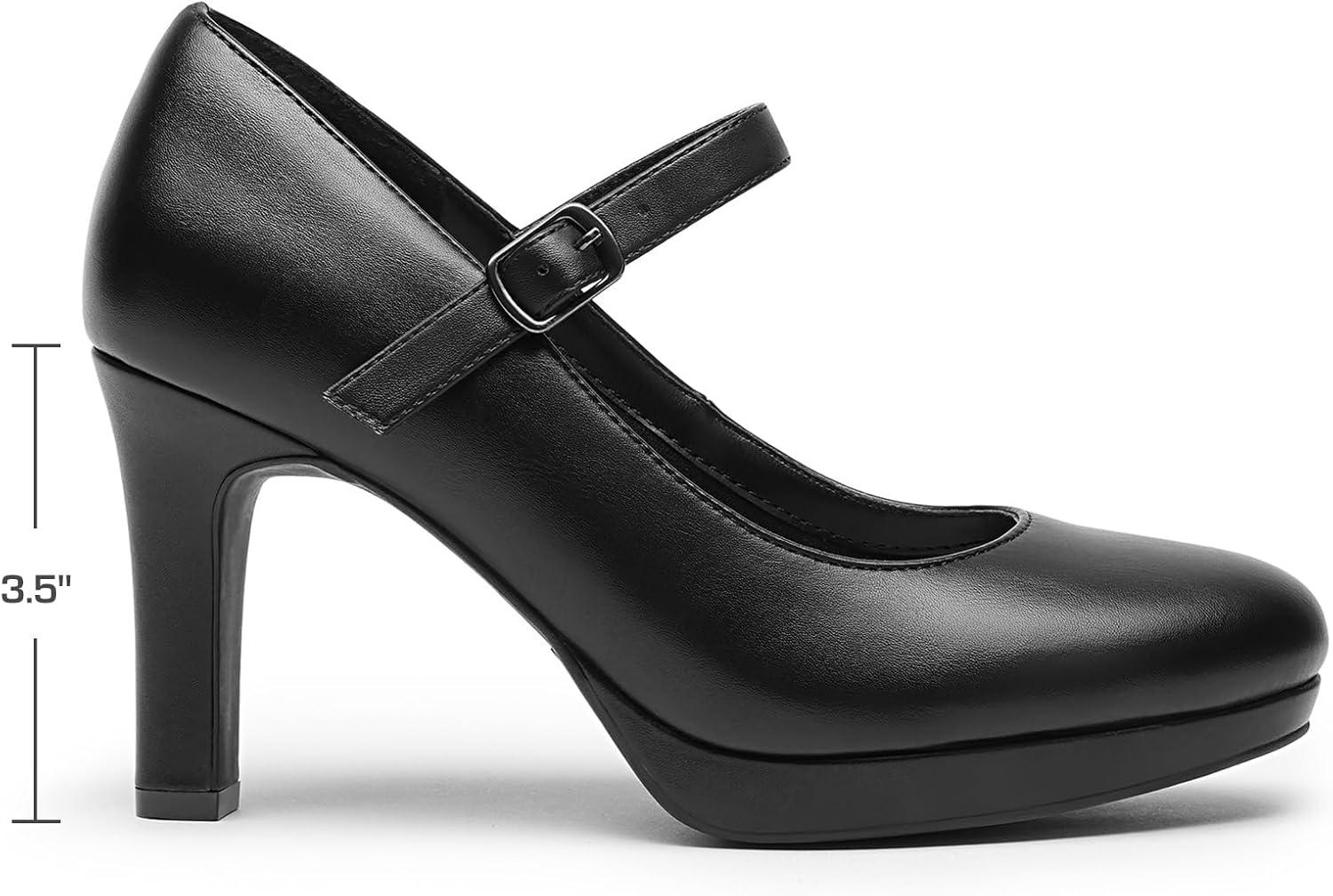 imageDREAM PAIRS Womens Pumps Close Toe Classic High Heels Round Toe Comfortable Low Platform Mary Jane Dress ShoesBlack