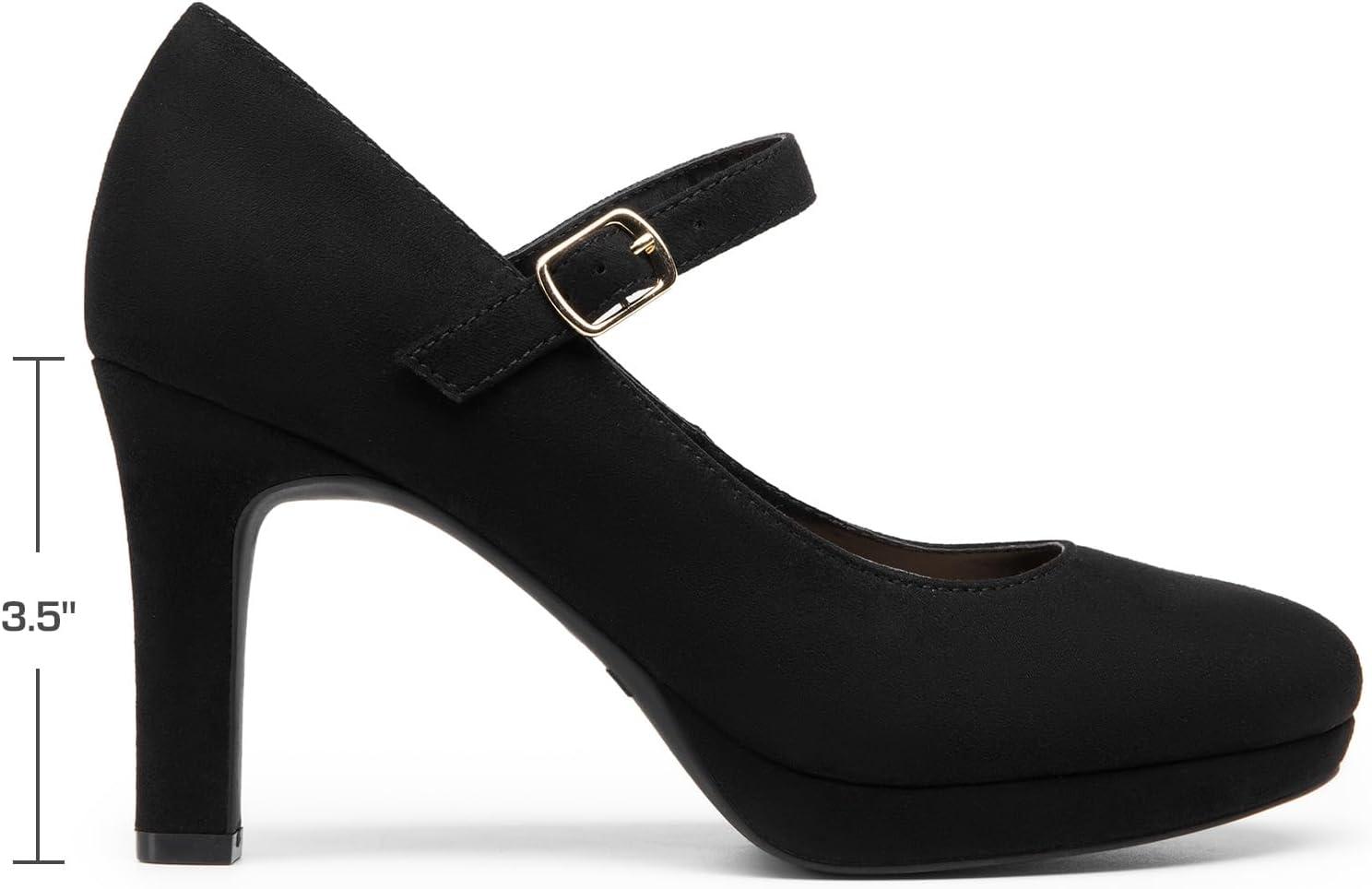 imageDREAM PAIRS Womens Pumps Close Toe Classic High Heels Round Toe Comfortable Low Platform Mary Jane Dress ShoesBlacksuede