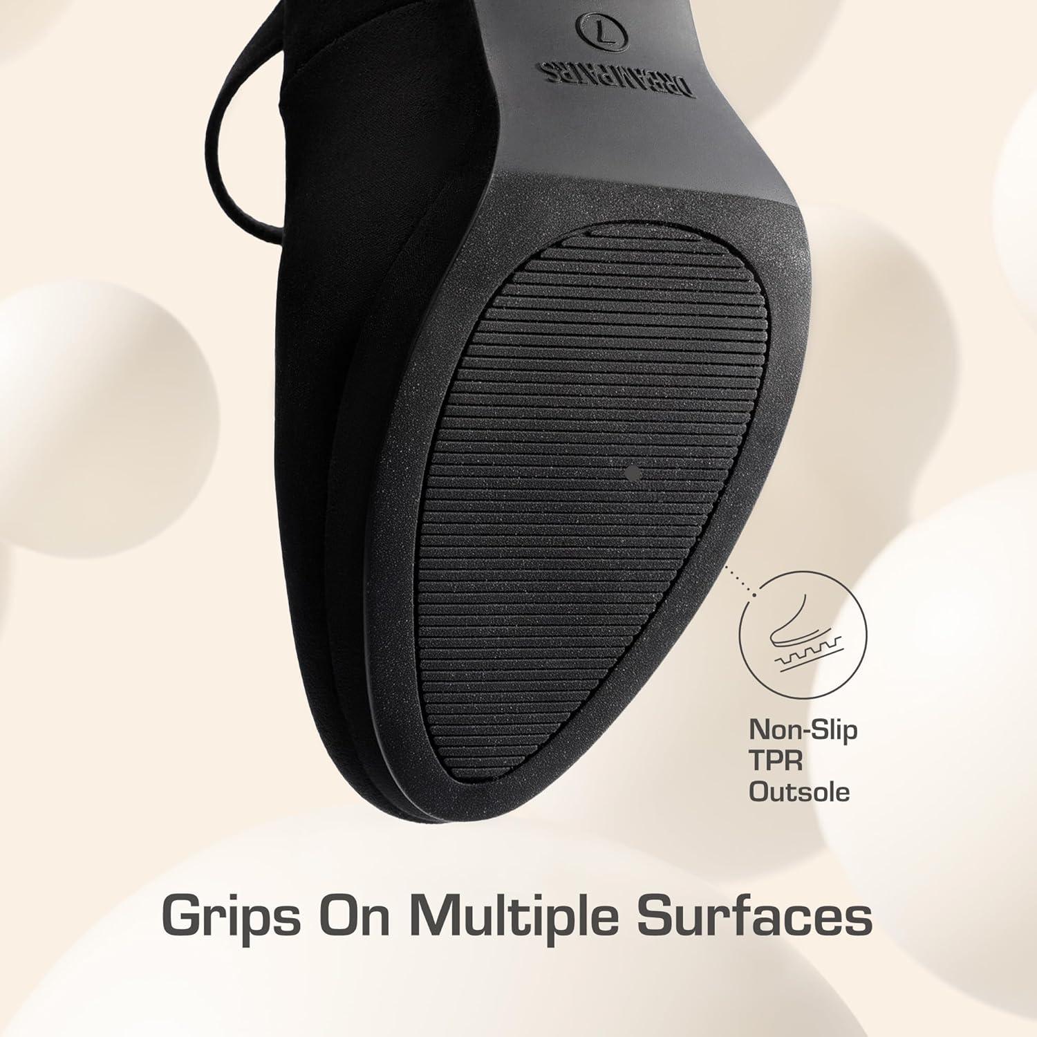 imageDREAM PAIRS Womens Pumps Close Toe Classic High Heels Round Toe Comfortable Low Platform Mary Jane Dress ShoesBlacksuede