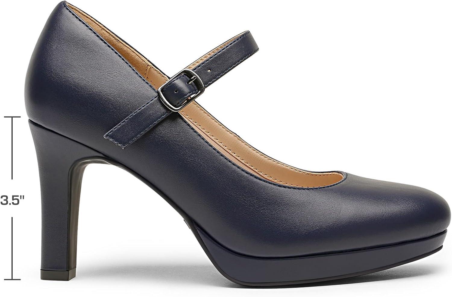 imageDREAM PAIRS Womens Pumps Close Toe Classic High Heels Round Toe Comfortable Low Platform Mary Jane Dress ShoesNavy