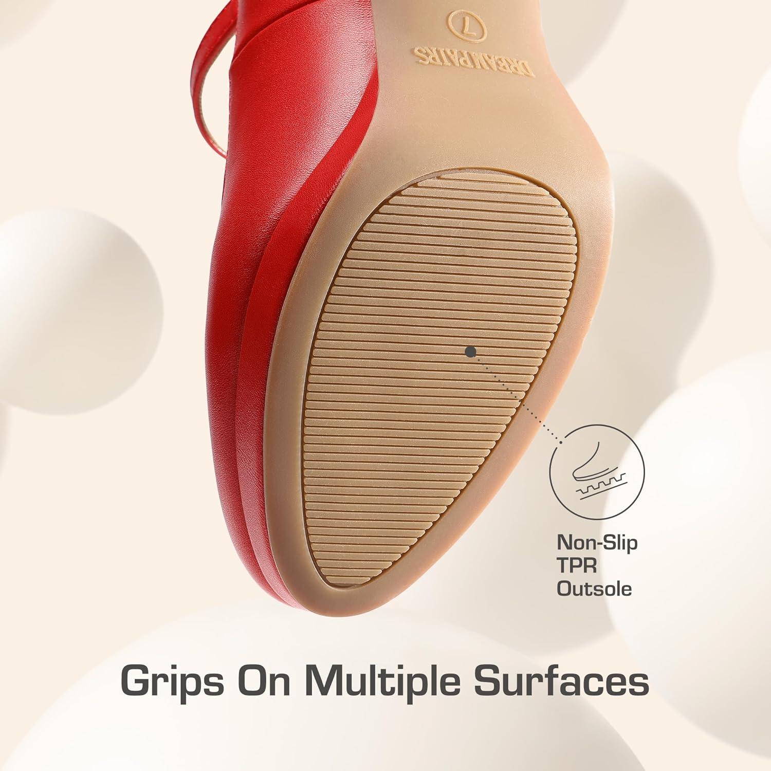 imageDREAM PAIRS Womens Pumps Close Toe Classic High Heels Round Toe Comfortable Low Platform Mary Jane Dress ShoesRedpu