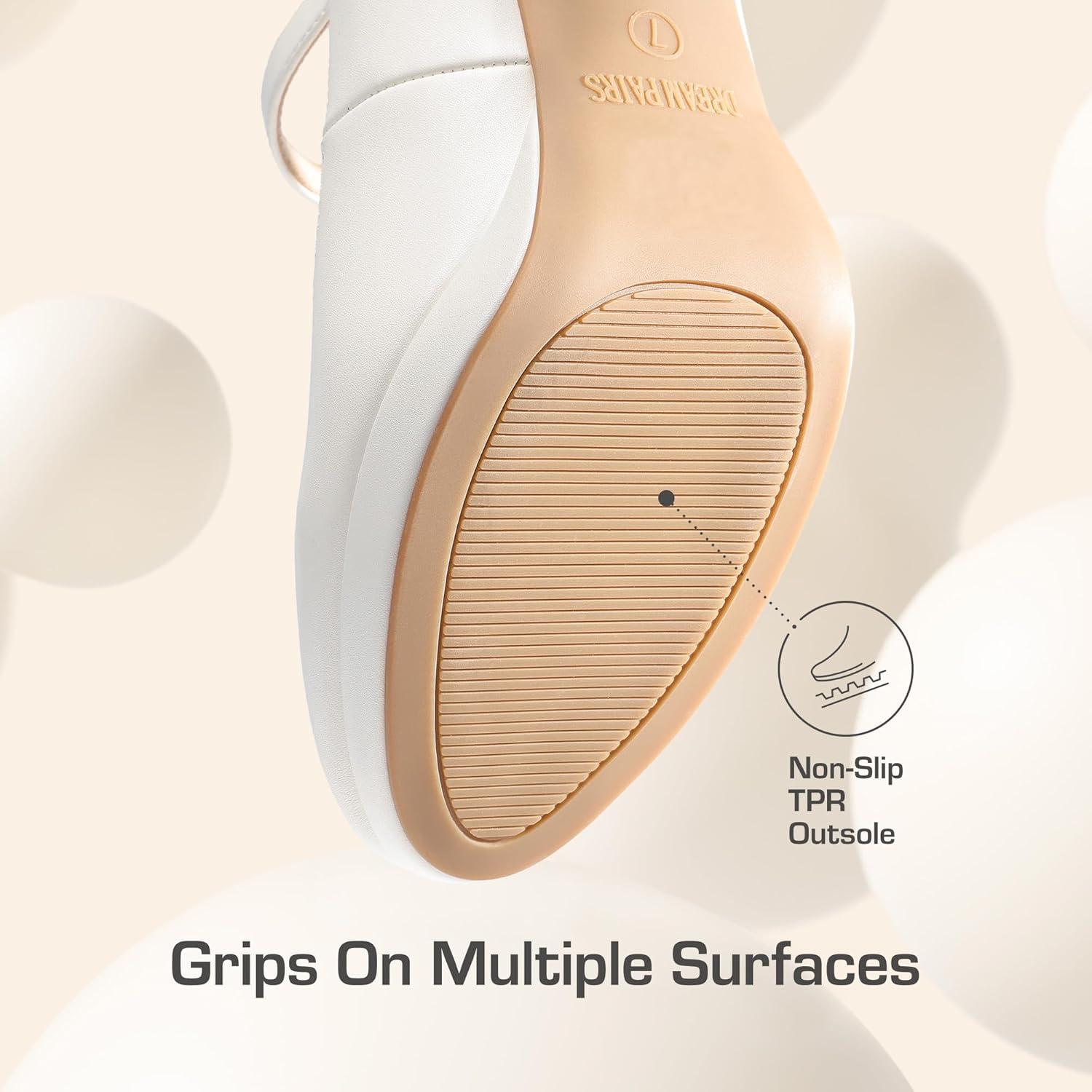 imageDREAM PAIRS Womens Pumps Close Toe Classic High Heels Round Toe Comfortable Low Platform Mary Jane Dress ShoesWhite