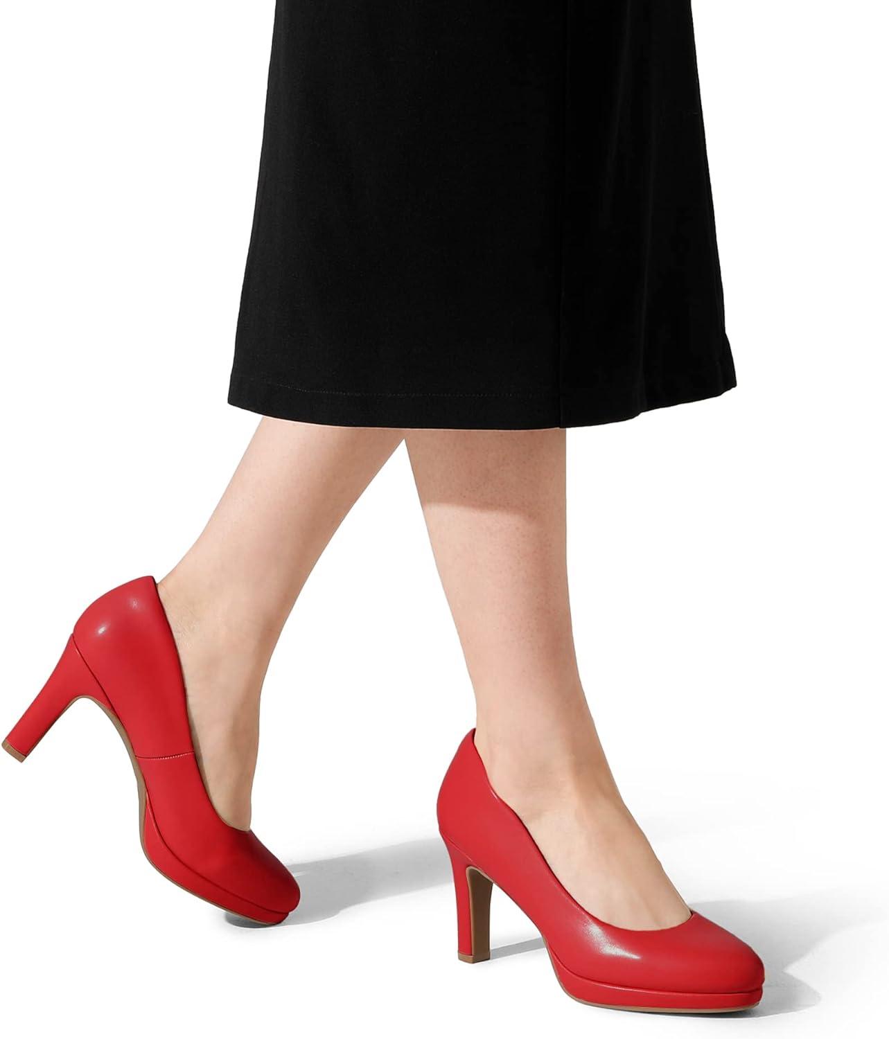 imageDREAM PAIRS Womens Pumps Close Toe Low Heels Platform Heels Comfortable Office Work Dress Shoes for WomenRedpu