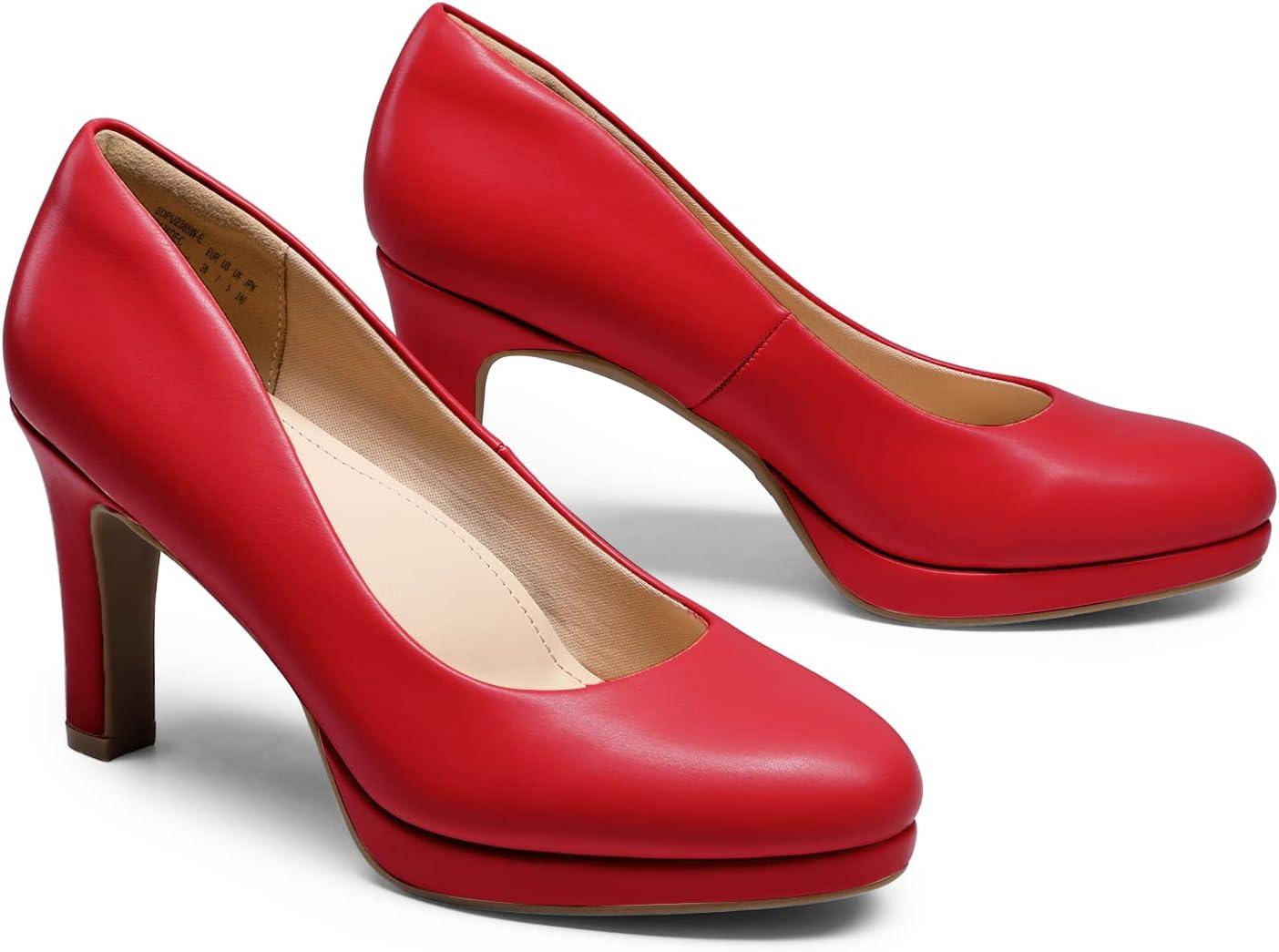 imageDREAM PAIRS Womens Pumps Close Toe Low Heels Platform Heels Comfortable Office Work Dress Shoes for WomenRedpu