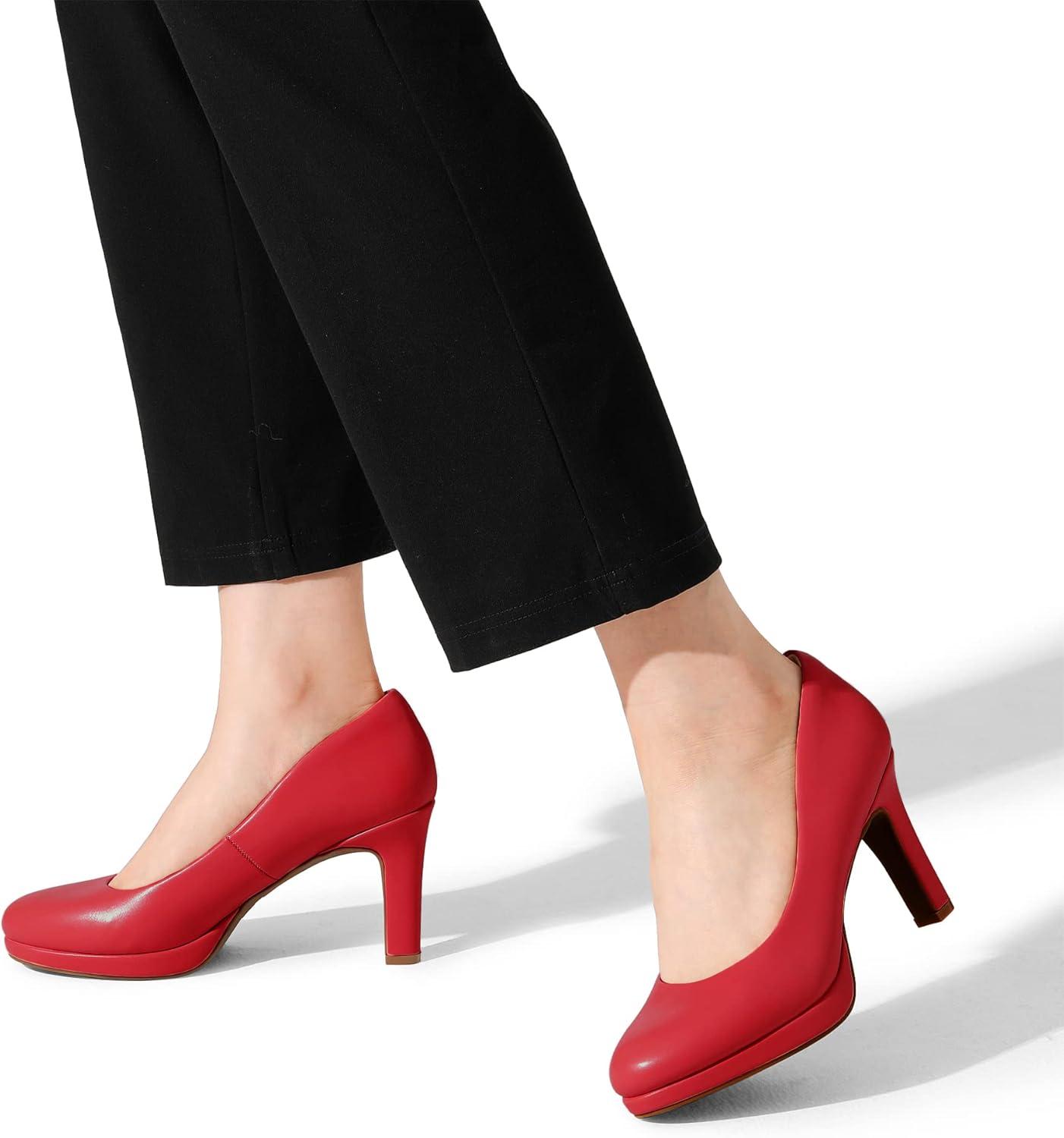 imageDREAM PAIRS Womens Pumps Close Toe Low Heels Platform Heels Comfortable Office Work Dress Shoes for WomenRedpu