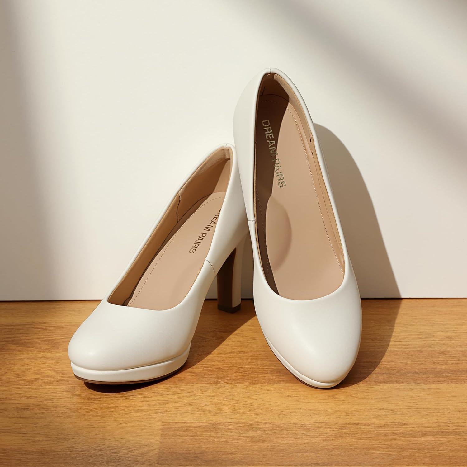 imageDREAM PAIRS Womens Pumps Close Toe Low Heels Platform Heels Comfortable Office Work Dress Shoes for WomenWhitepu