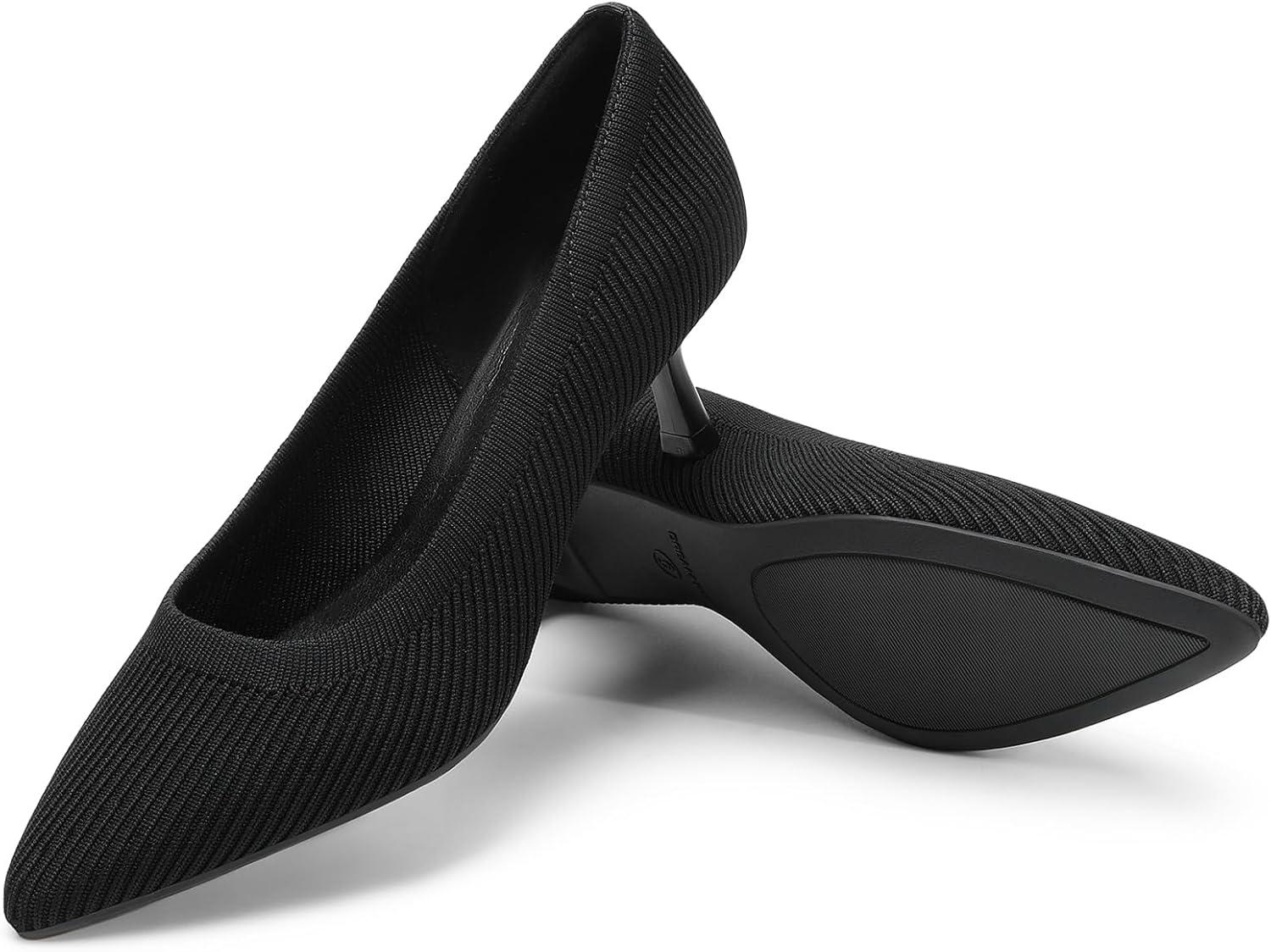 imageDREAM PAIRS Womens Pumps Closed Toe Pointed Toe Kitten Heels for Women Party Dance Wedding Dress Shoes for WomenBlackknit