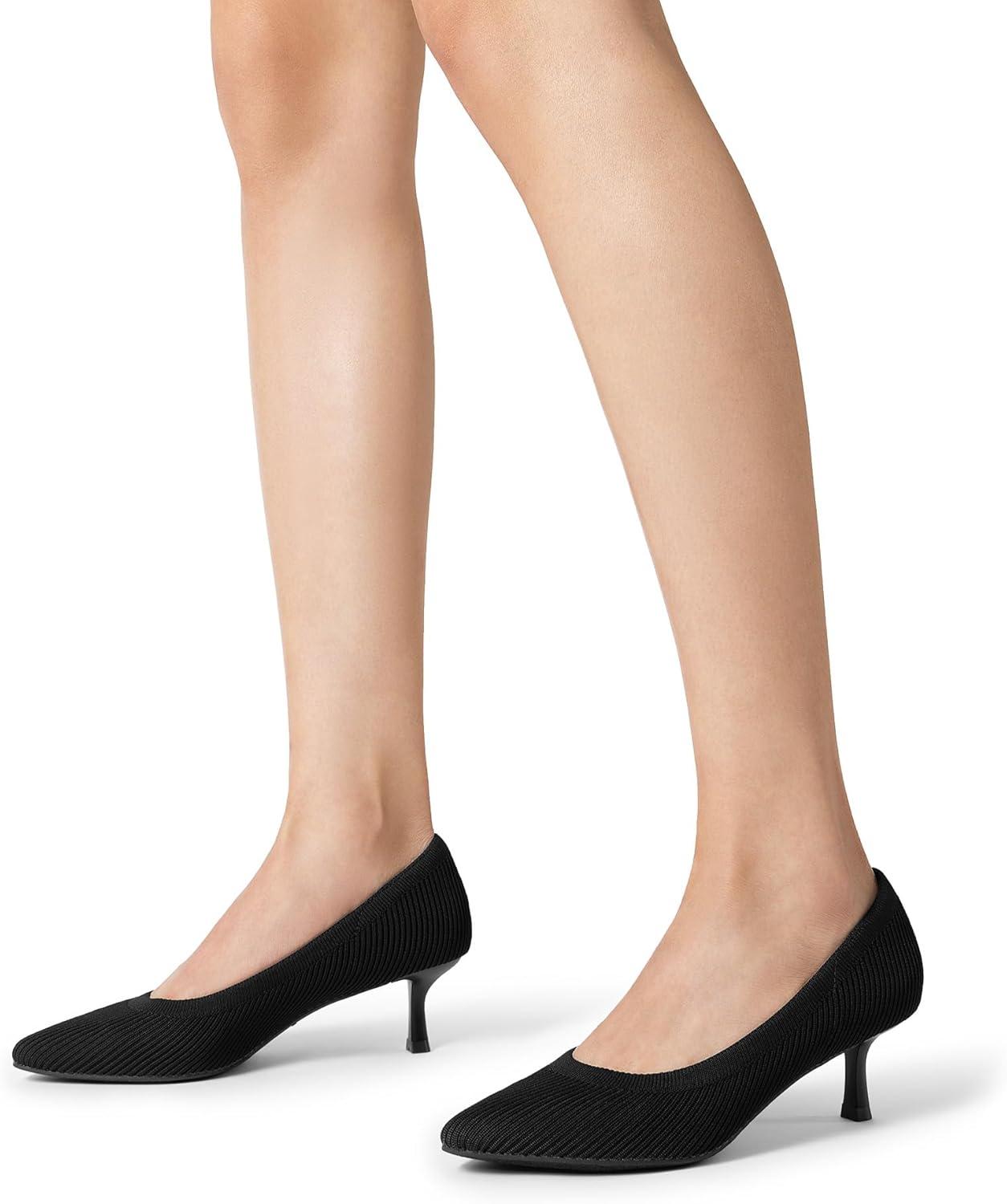 imageDREAM PAIRS Womens Pumps Closed Toe Pointed Toe Kitten Heels for Women Party Dance Wedding Dress Shoes for WomenBlackknit