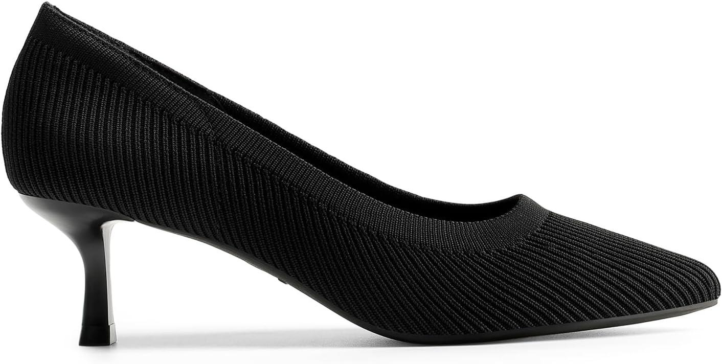 imageDREAM PAIRS Womens Pumps Closed Toe Pointed Toe Kitten Heels for Women Party Dance Wedding Dress Shoes for WomenBlackknit