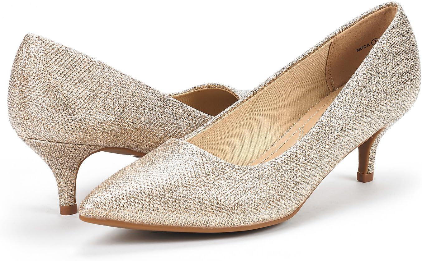 imageDREAM PAIRS Womens Pumps Kitten Heel Pointed Toe Shoes for Women Comfortable Office Work Dress ShoesGoldGlitter