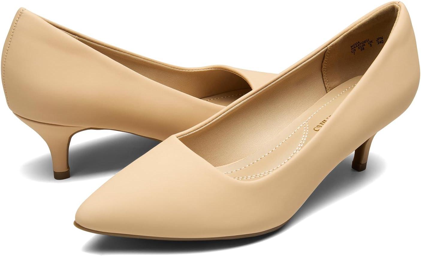 imageDREAM PAIRS Womens Pumps Kitten Heel Pointed Toe Shoes for Women Comfortable Office Work Dress ShoesNudeNubuck
