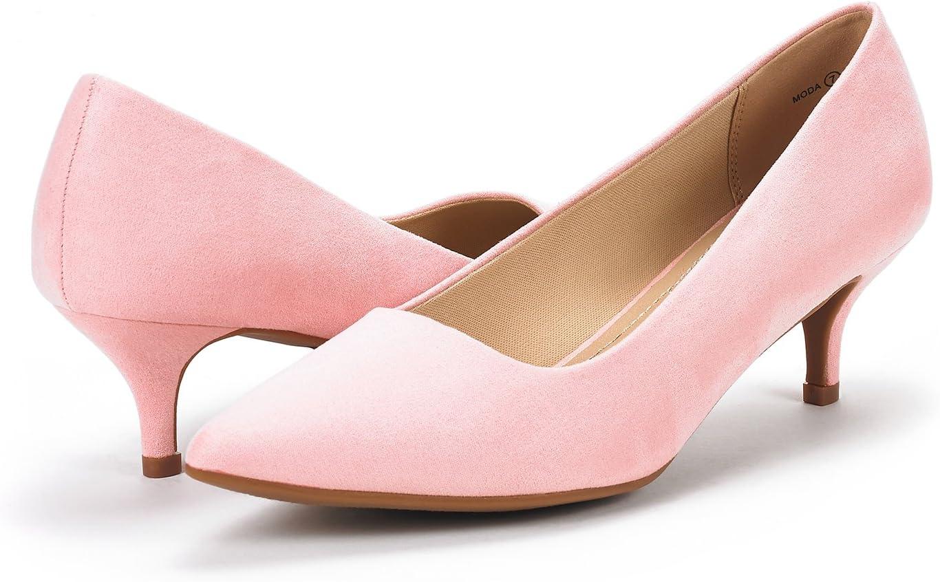 imageDREAM PAIRS Womens Pumps Kitten Heel Pointed Toe Shoes for Women Comfortable Office Work Dress ShoesPinkSuede