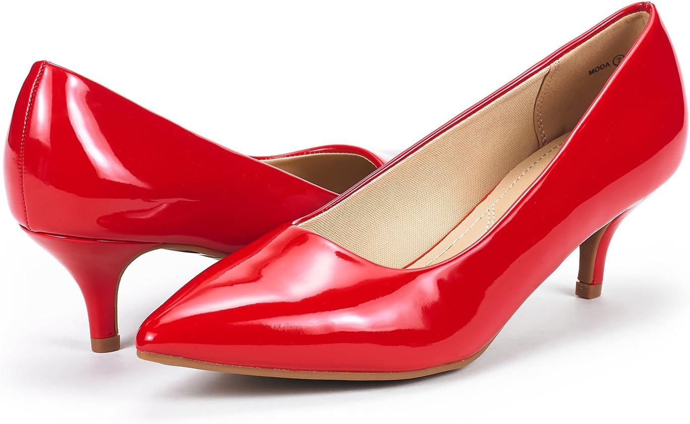 imageDREAM PAIRS Womens Pumps Kitten Heel Pointed Toe Shoes for Women Comfortable Office Work Dress ShoesRedPat