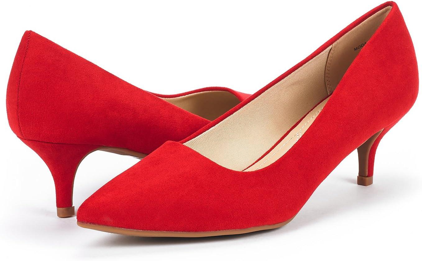imageDREAM PAIRS Womens Pumps Kitten Heel Pointed Toe Shoes for Women Comfortable Office Work Dress ShoesRedSuede