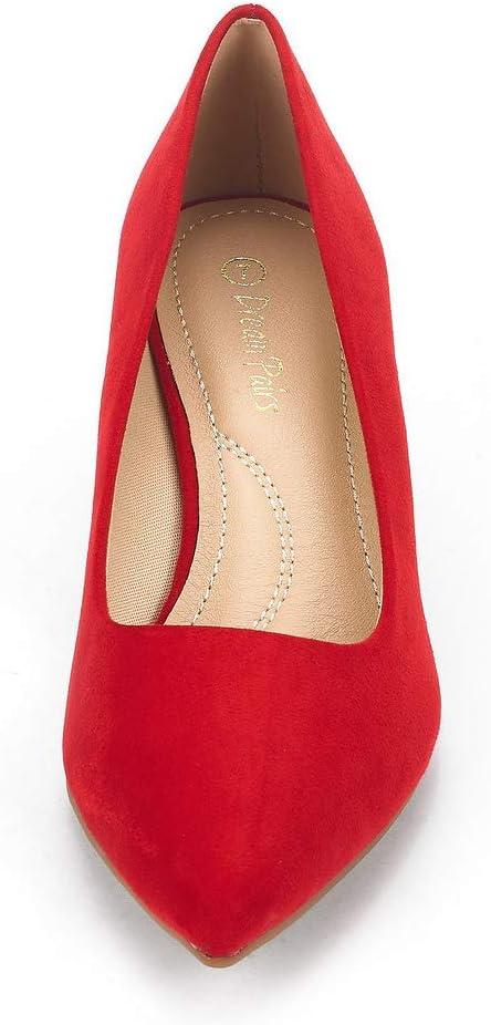 imageDREAM PAIRS Womens Pumps Kitten Heel Pointed Toe Shoes for Women Comfortable Office Work Dress ShoesRedSuede