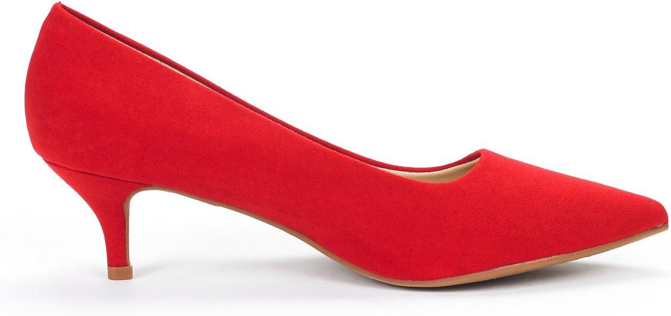 imageDREAM PAIRS Womens Pumps Kitten Heel Pointed Toe Shoes for Women Comfortable Office Work Dress ShoesRedSuede