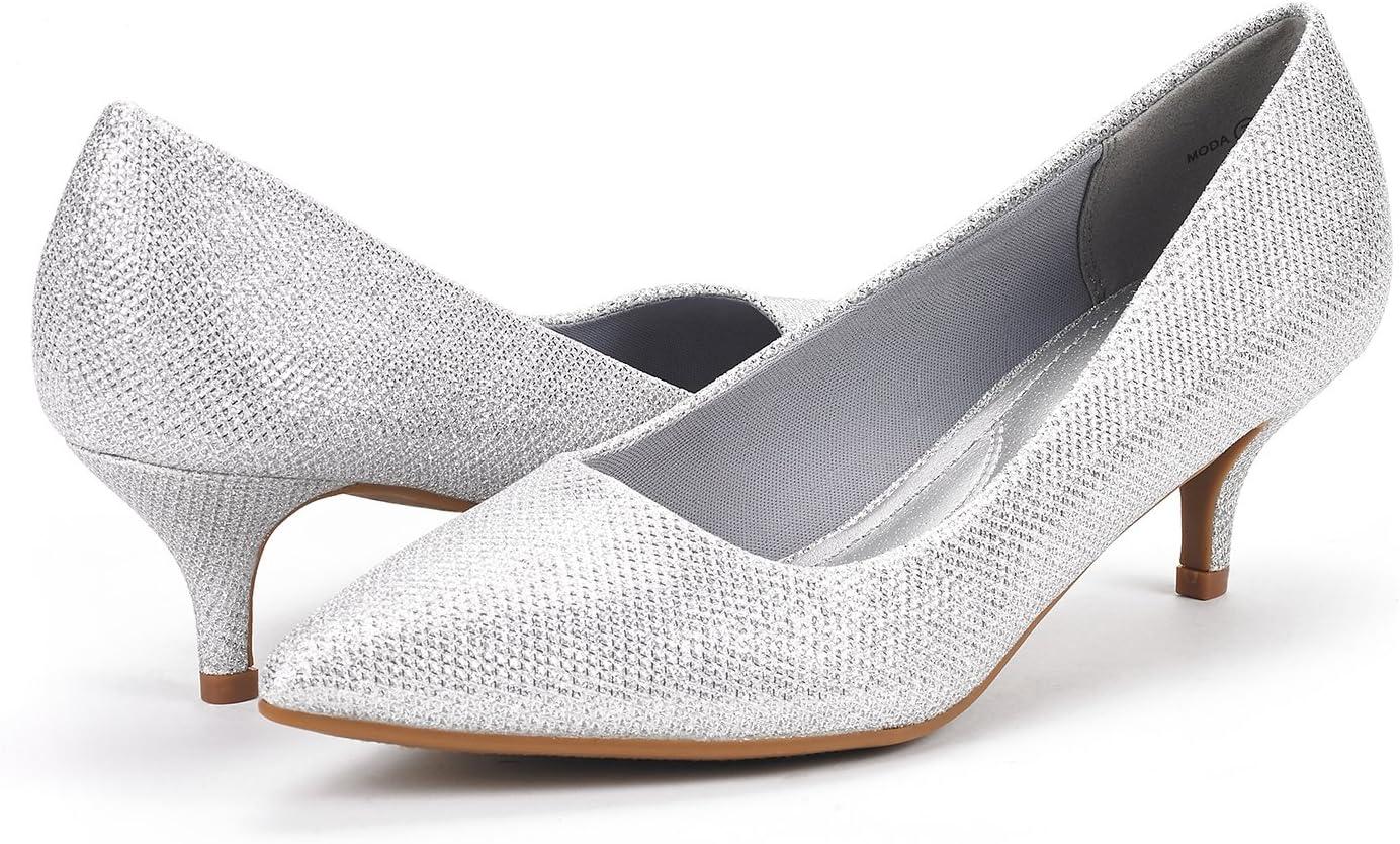 imageDREAM PAIRS Womens Pumps Kitten Heel Pointed Toe Shoes for Women Comfortable Office Work Dress ShoesSilverGlitter